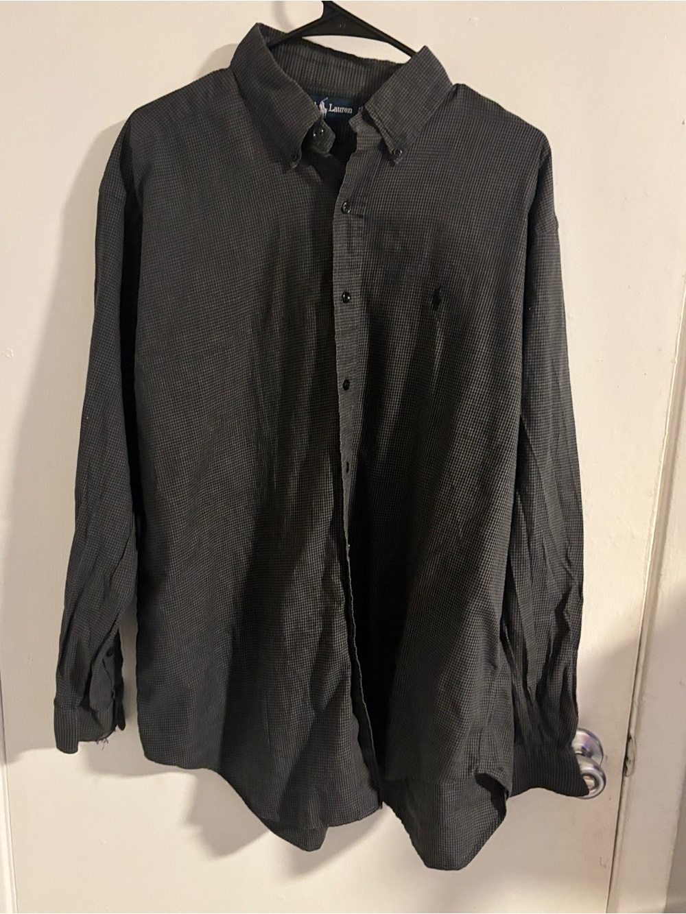 Ralph Lauren Blake Men’s Large Black Gray Check Long Sleeve Button Down Shirt